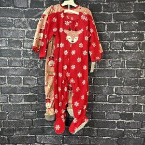 Just One You By Carters 2T Set of 2 Reindeer Santa Snowflakes Red Pajamas Footed